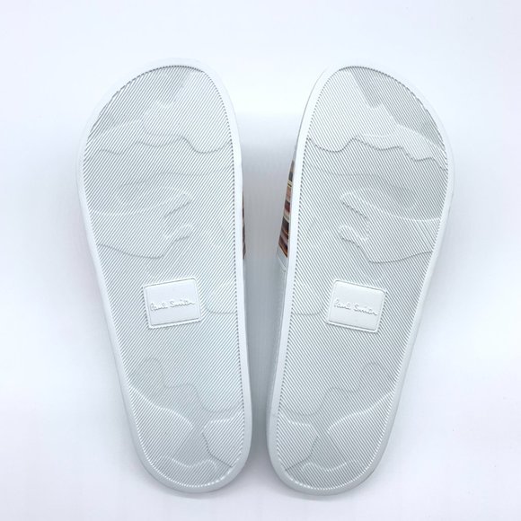 Paul Smith White Multi Stripe Ruben Slides Sandals Men\'s 11
